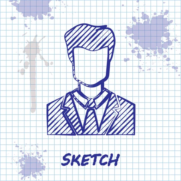 Línea de boceto Usuario de hombre en traje de negocios icono aislado sobre fondo blanco. Símbolo de avatar de negocios - icono de perfil de usuario. Señal de usuario masculino. Ilustración vectorial — Vector de stock