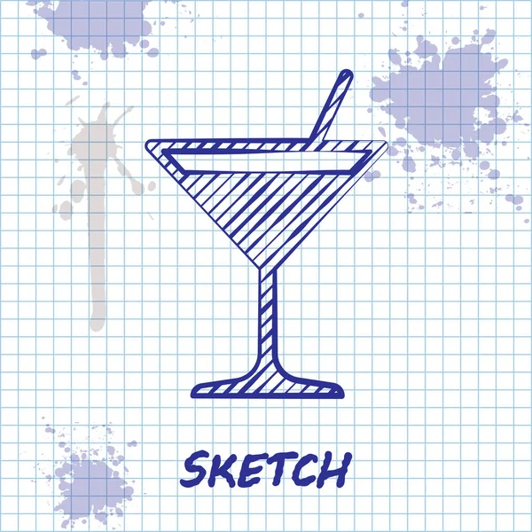 Schets lijn Martini glas pictogram geïsoleerd op witte achtergrond. Cocktail icoon. Wijn glas pictogram. Vector illustratie — Stockvector