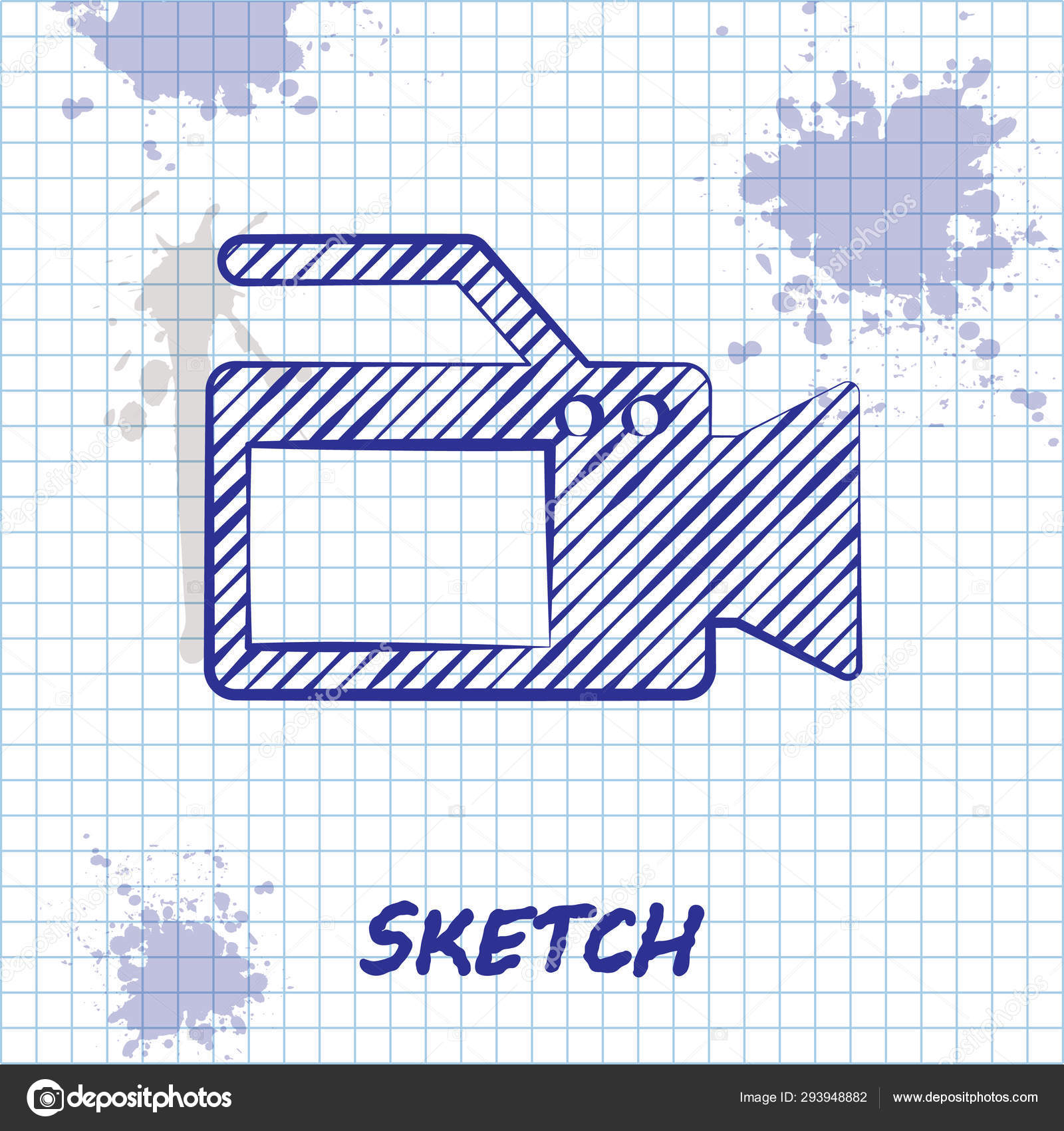 Sketch Line Cinema Camera Icon Isolated On White Background