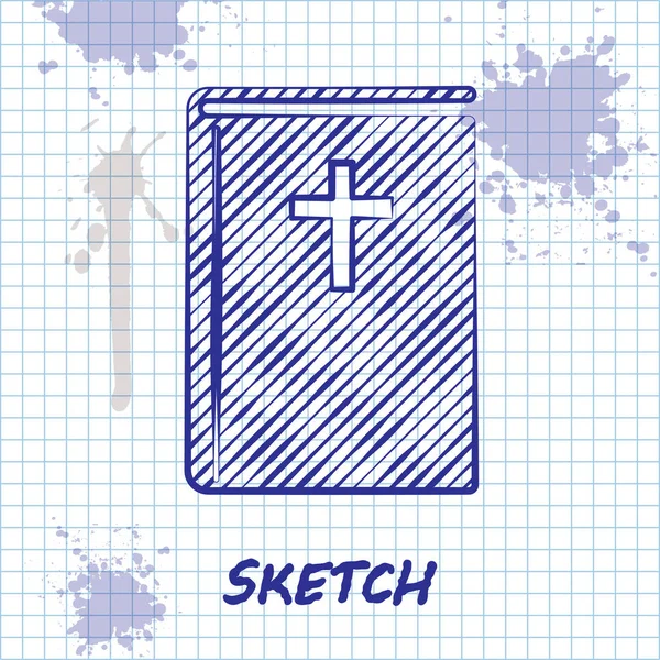 Skizzenlinie Ikone des Heiligen Bibelbuchs isoliert auf weißem Hintergrund. Vektorillustration — Stockvektor