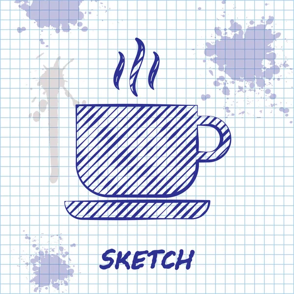 Ligne de croquis Icône tasse de café isolé sur fond blanc. Une tasse de thé. Café chaud. Illustration vectorielle — Image vectorielle