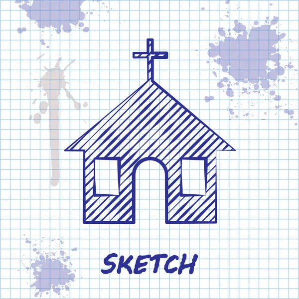Skizze Linie Kirche Gebäude Symbol isoliert auf weißem Hintergrund. Christliche Kirche. Religion der Kirche. Vektorillustration — Stockvektor