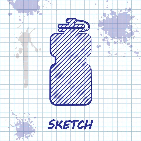 Línea de boceto Botella deportiva con icono de agua aislada sobre fondo blanco. Ilustración vectorial — Vector de stock