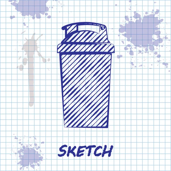 Linea Sketch Icona fitness shaker isolata su sfondo bianco. Flacone sport shaker con coperchio per cocktail di acqua e proteine. Illustrazione vettoriale — Vettoriale Stock