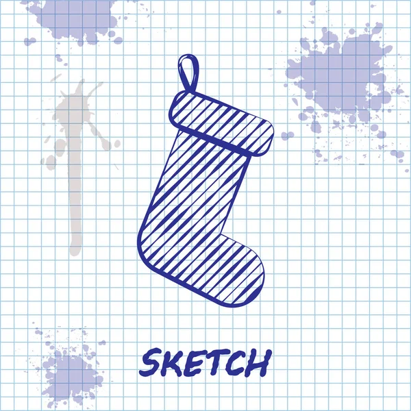 Sketch line ícone de meia de Natal isolado no fundo branco. Ilustração vetorial — Vetor de Stock