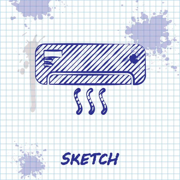 Skiss linje luftkonditioneringen med frisk Lufts ikon isolerad på vit bakgrund. Split system luftkonditionering. Svalt och kallt klimatkontrollsystem. Vektor illustration — Stock vektor