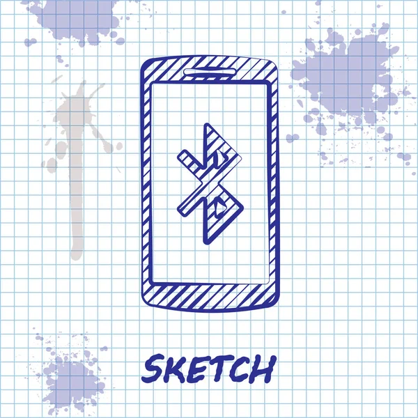 Sketch ligne Smartphone avec icône symbole bluetooth isolé sur fond blanc. Illustration vectorielle — Image vectorielle