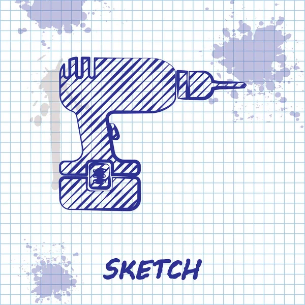 Skizze Linie Bohrmaschine Symbol isoliert auf weißem Hintergrund. Vektorillustration — Stockvektor