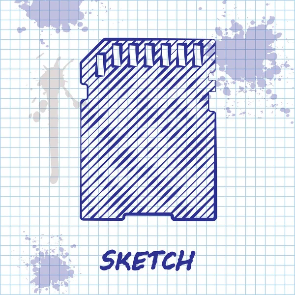 Sketch line ícone do cartão SD isolado no fundo branco. Cartão de memória. Ícone do adaptador. Ilustração vetorial — Vetor de Stock