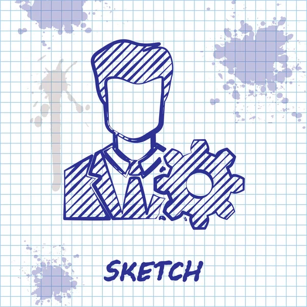 Sketch line Profile settings icon isolated on white background. User setting icon. Profile Avatar with cogwheel. Account icon. Male person silhouette. Vector Illustration — Stock Vector