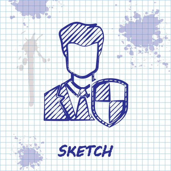 Pictogram voor de gebruikersbeveiliging van de sketch line is geïsoleerd op witte achtergrond. Veilige gebruikers login, beveiligd met een wachtwoord, bescherming van persoonsgegevens, authenticatie icoon. Vector illustratie — Stockvector