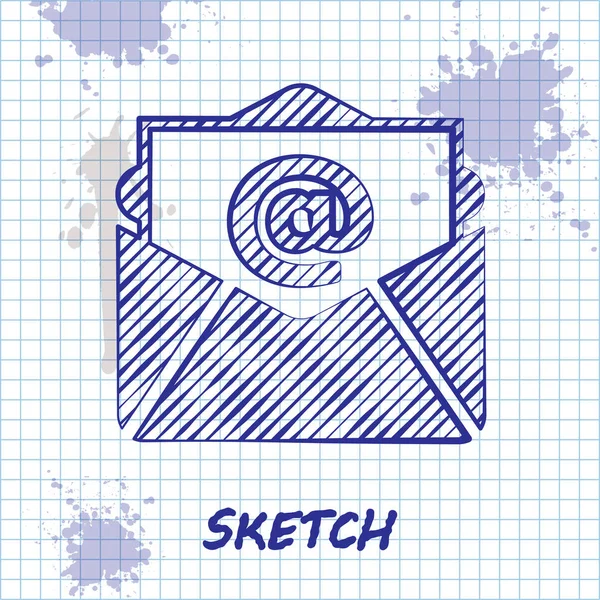 Sketch line Ícone de e-mail e correio isolado no fundo branco. Envelope símbolo e-mail. E-mail sinal de mensagem. Ilustração vetorial —  Vetores de Stock