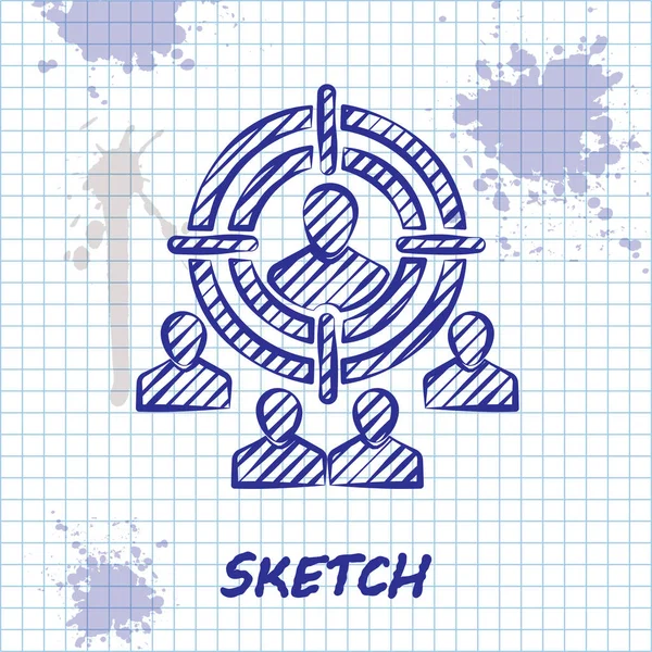 Sketch line ícone conceito estratégia alvo de marketing isolado no fundo branco. Mire com as pessoas assinarem. Ilustração vetorial —  Vetores de Stock