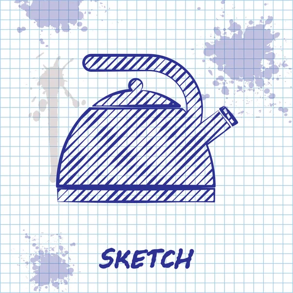 Sketch line Kettle com alça ícone isolado no fundo branco. Ícone de bule. Ilustração vetorial — Vetor de Stock