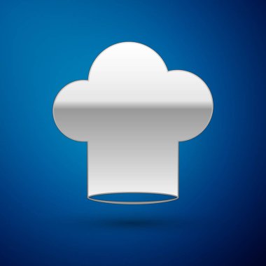 Gümüş Chef şapka simgesi mavi arka plan üzerinde izole. Pişirme sembolü. Aşçı şapkası. Vektör İllüstrasyonu