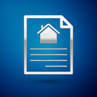 Gümüş Saray sözleşme simgesi mavi arka plan üzerinde izole. Sözleşme oluşturma hizmeti, belge oluşturma, başvuru formu kompozisyonu. Vektör İllüstrasyonu