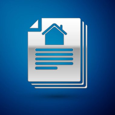 Gümüş Saray sözleşme simgesi mavi arka plan üzerinde izole. Sözleşme oluşturma hizmeti, belge oluşturma, başvuru formu kompozisyonu. Vektör İllüstrasyonu