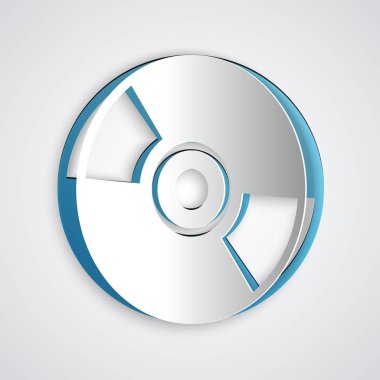 Kağıt kesimi CD veya DVD disk simgesi gri arkaplanda izole edildi. Küçük disk işareti. Kağıt sanatı tarzı. Vektör İllüstrasyonu