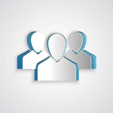 Kağıt kesme Kullanıcılar grup simgesi gri arka planda yalıtılmış. Kişi grubu simgesi. İş avatarı simgesi - kullanıcı profil simgesi. Kağıt sanat tarzı. Vektör İllüstrasyonu