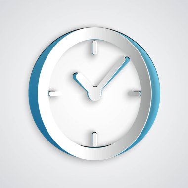 Kağıt kesme Saat simgesi gri arka planda yalıtılmış. Kağıt sanat tarzı. Vektör İllüstrasyonu