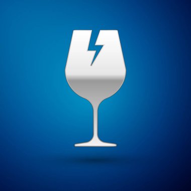 Gümüş Kırılgan kırık cam sembolü teslim kutuları simgesi mavi arka plan üzerinde izole için. Vektör İllüstrasyonu