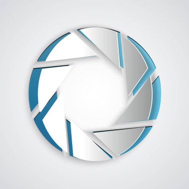 Kağıt kesiği Kamera deklanşör simgesi gri arkaplanda izole edildi. Kağıt sanatı tarzı. Vektör İllüstrasyonu