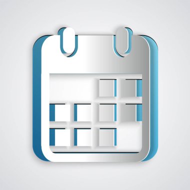 Kağıt kesme Takvim simgesi gri arka planda yalıtılmış. Kağıt sanat tarzı. Vektör İllüstrasyonu