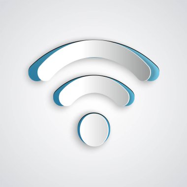 Kağıt, gri arkaplanda izole edilmiş kablosuz internet ağ simgesi simgesini kesti. Kağıt sanatı tarzı. Vektör İllüstrasyonu
