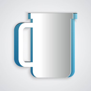 Kağıt kesilmiş Gri arka plan üzerinde izole kahve fincanı düz simgesi. Çay bardağı. Sıcak içecek kahve. Kağıt sanat tarzı. Vektör İllüstrasyonu