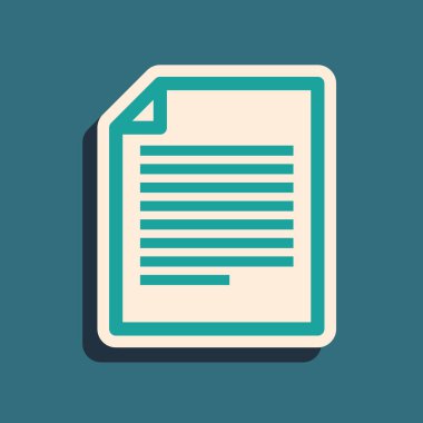 Mavi arka planda yalıtılmış Yeşil Belge simgesi. Dosya simgesi. Denetim listesi simgesi. İş konsepti. Uzun gölge stili. Vektör İllüstrasyonu