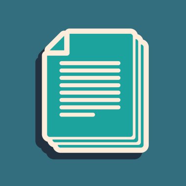 Mavi arka planda yalıtılmış Yeşil Belge simgesi. Dosya simgesi. Denetim listesi simgesi. İş konsepti. Uzun gölge stili. Vektör İllüstrasyonu