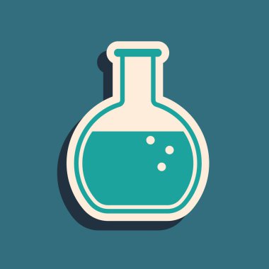 Yeşil Test tüpü ve mavar - kimyasal laboratuvar test simgesi mavi arka plan üzerinde izole. Uzun gölge stili. Vektör İllüstrasyonu