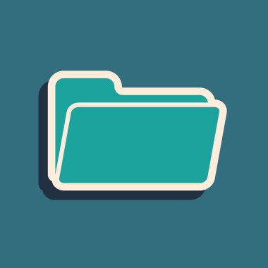 Mavi arka planda yalıtılmış Yeşil Klasör simgesi. Uzun gölge stili. Vektör İllüstrasyonu