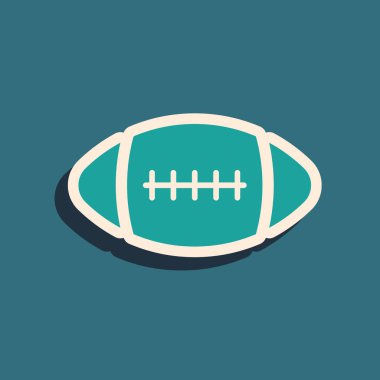 Yeşil Amerikan Futbol topu simgesi mavi arka plan izole. Uzun gölge stili. Vektör İllüstrasyonu