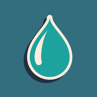 Green Water drop icon isolated on blue background. Long shadow style. Vector Illustration clipart
