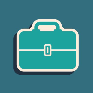 Mavi arka planda yalıtılmış Yeşil Araç Kutusu simgesi. Alet kutusu işareti. Uzun gölge stili. Vektör İllüstrasyonu