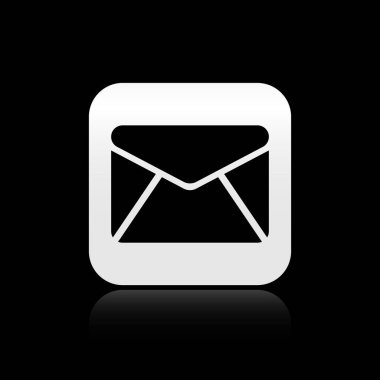 Siyah arka planda yalıtılmış Siyah Zarf simgesi. E-posta ileti mektubu simgesi. Gümüş kare düğme. Vektör İllüstrasyonu