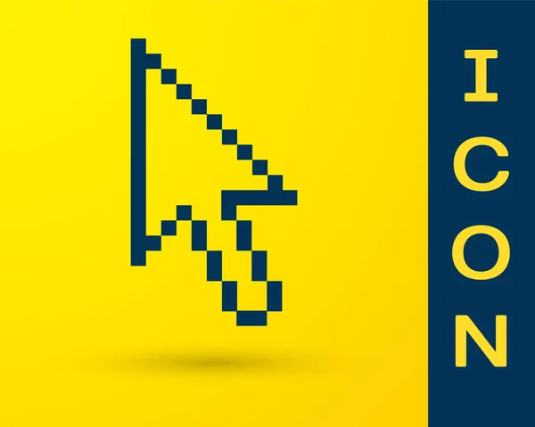 Icona cursore freccia Pixel blu isolata su sfondo giallo. Illustrazione vettoriale — Vettoriale Stock
