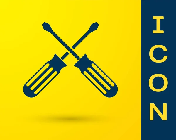 Chave de fenda cruzada azul ícone isolado no fundo amarelo. Símbolo da ferramenta de serviço. Ilustração vetorial — Vetor de Stock