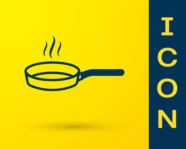 Ícone de frigideira azul isolado no fundo amarelo. Símbolo de fritar ou assar alimentos. Ilustração vetorial —  Vetores de Stock