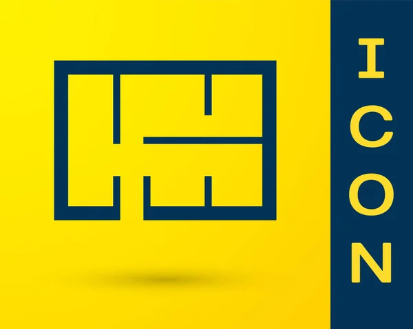 Icône de plan Maison Bleue isolée sur fond jaune. Illustration vectorielle — Image vectorielle
