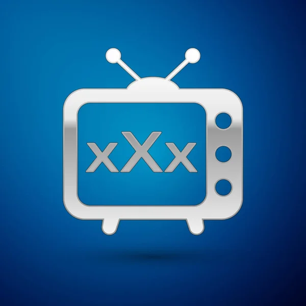 Silver XXX tv old television icon isolated on blue background. Age restriction symbol. 18 plus content sign. Adult channel. Vector Illustration — Stock Vector
