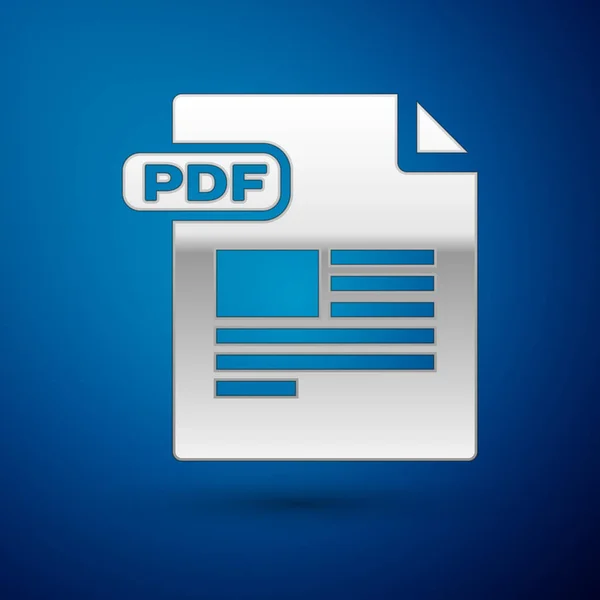 Silbernes pdf-Dokument. pdf-Symbol auf blauem Hintergrund isoliert herunterladen. pdf-Dateisymbol. Vektorillustration — Stockvektor