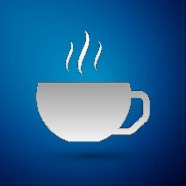 Silberne Kaffeetasse flaches Symbol isoliert auf blauem Hintergrund. Teetasse vorhanden. Heißgetränk Kaffee. Vektorillustration — Stockvektor