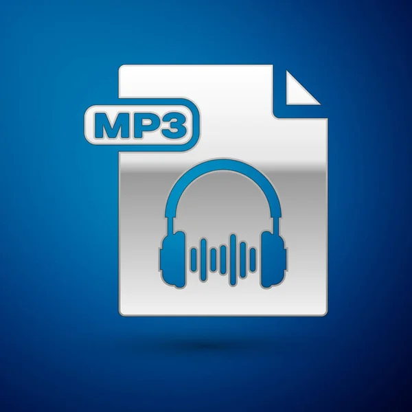 Documento de prata do arquivo MP3. Baixar ícone de botão mp3 isolado no fundo azul. Sinal de formato de música Mp3. Símbolo do ficheiro MP3. Ilustração vetorial —  Vetores de Stock
