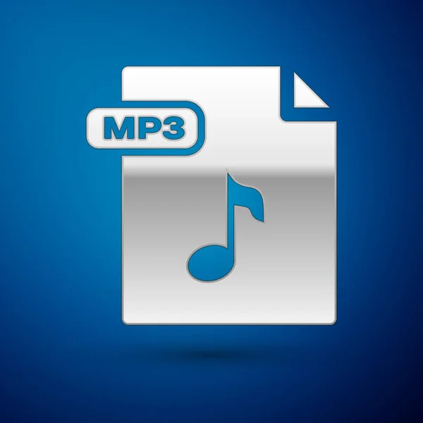 Document de fichier MP3 argenté. Télécharger icône bouton mp3 isolé sur fond bleu. Format de musique Mp3 signe. Symbole de fichier MP3. Illustration vectorielle — Image vectorielle