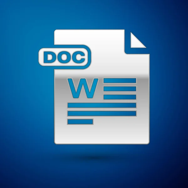 Documento de archivo DOC de plata. Descargar icono del botón doc aislado sobre fondo azul. símbolo de extensión de archivo DOC. Ilustración vectorial — Vector de stock