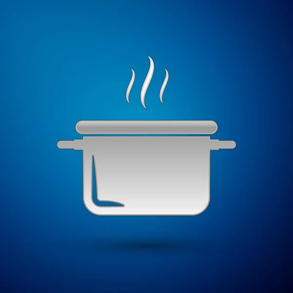 Silbernes Kochtopfsymbol isoliert auf blauem Hintergrund. Essen kochen oder schmoren. Vektorillustration — Stockvektor