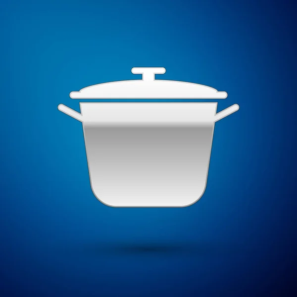 Silver Cooking pot icon isolated on blue background. Boil or stew food symbol. Vector Illustration — Stock Vector