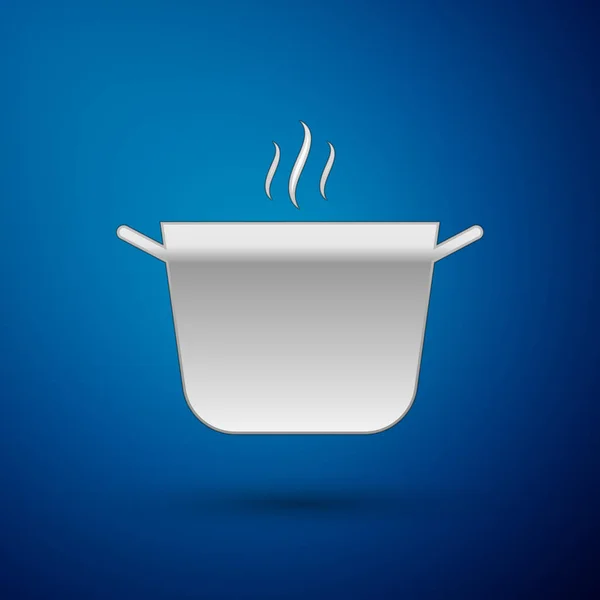 Ikona stříbrné varné konvice izolovaná na modrém pozadí. Symbol jídla vařící nebo dušený. Vektorová ilustrace — Stockový vektor